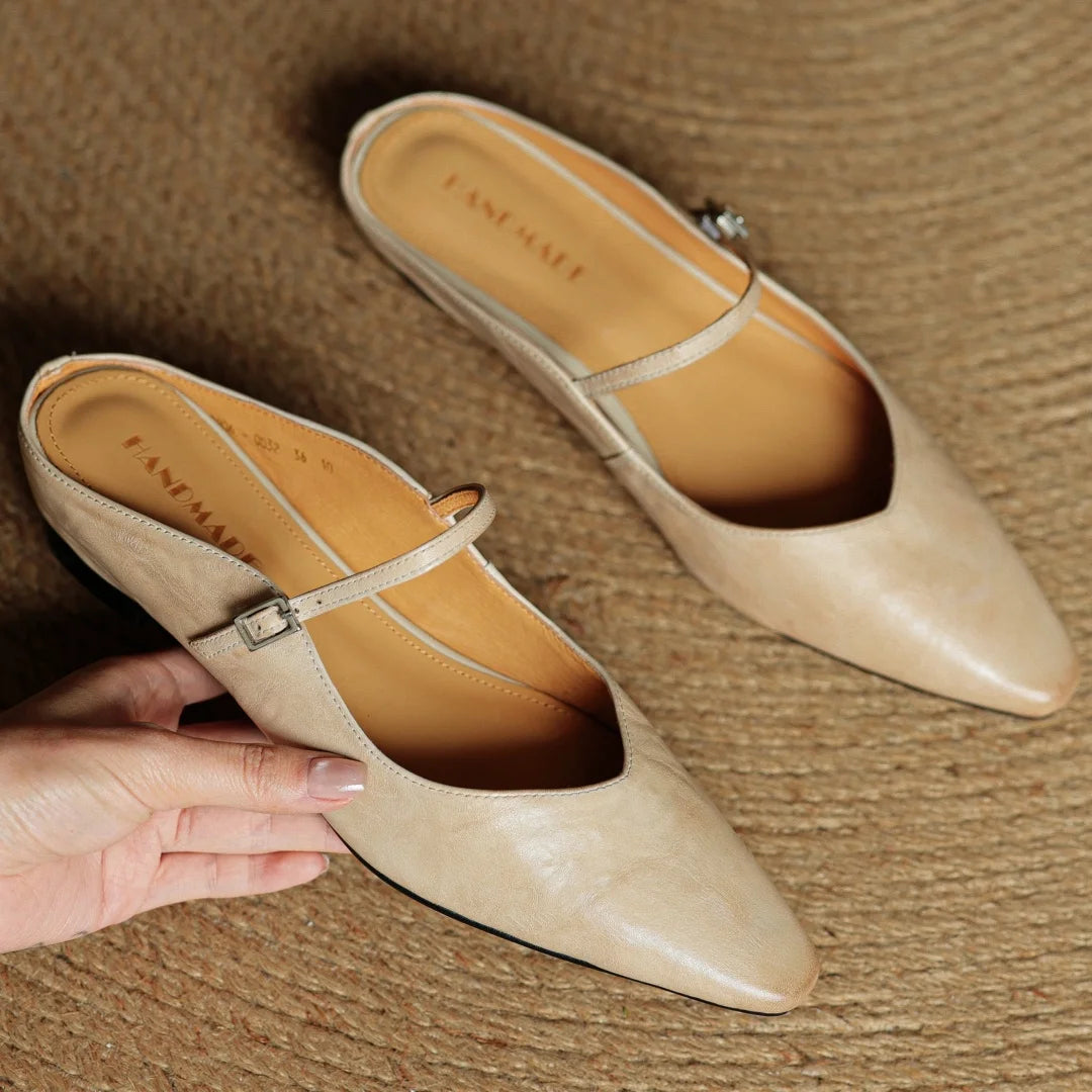 Low-Heel Leather Mary-Jane Mule