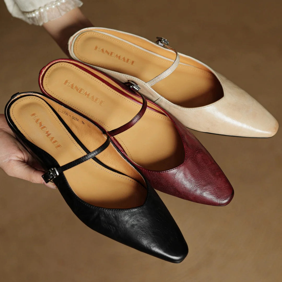 Low-Heel Leather Mary-Jane Mule