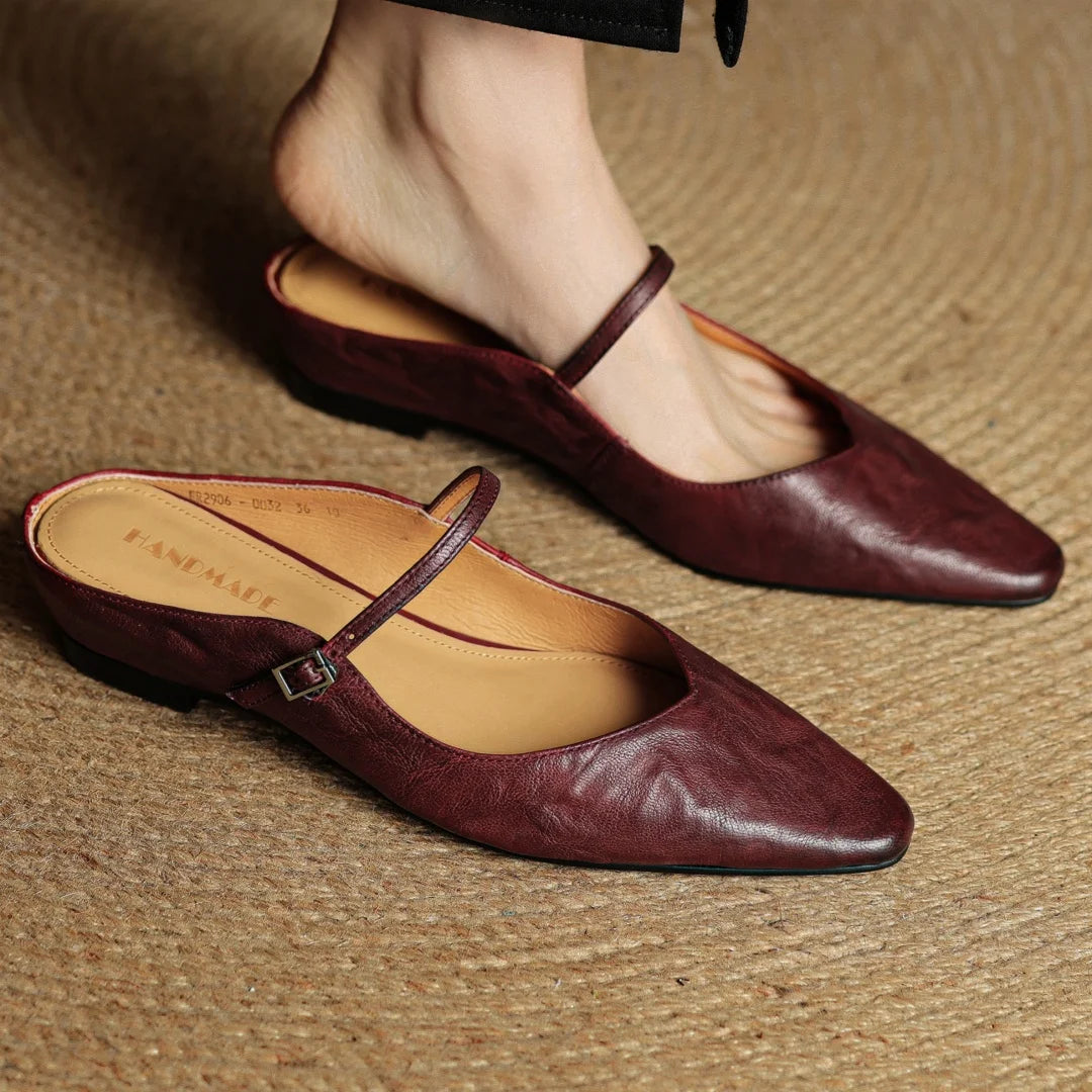 Low-Heel Leather Mary-Jane Mule