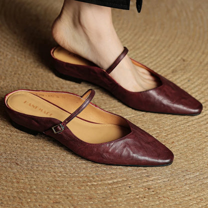 Low-Heel Leather Mary-Jane Mule