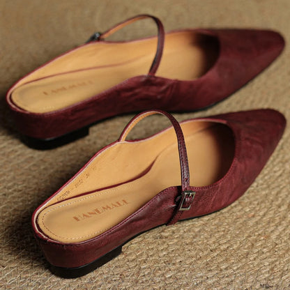 Low-Heel Leather Mary-Jane Mule