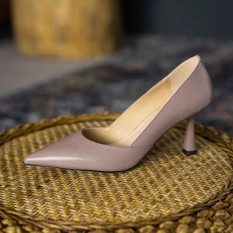 Slip-On Leather High Heels